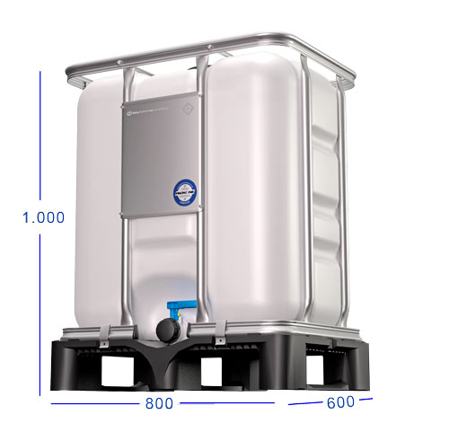 Depósito IBC 300 Litros compacto apilable | Palet de Plastico | Medidas 600x800x1000 mm